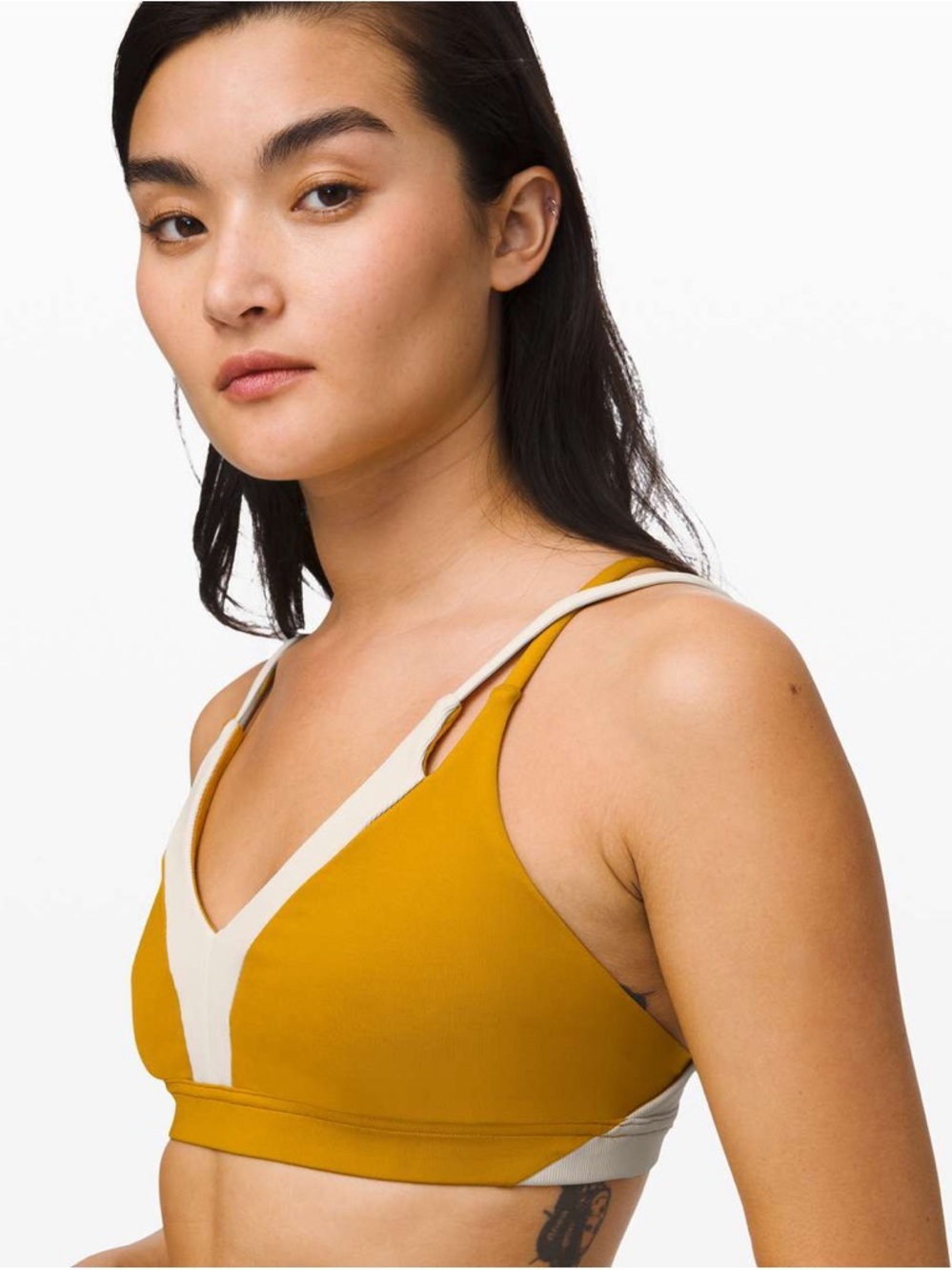 lululemon athletica V-Neck Bralette in Mustard with White Trim